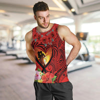 Hawaii Valentine Day Men Tank Top Couple on Beach mix Hibiscus and Polynesian Tattoo LT03 Red - Polynesian Pride