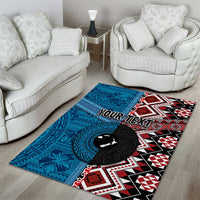 Personalised Aotearoa and Fiji Together Area Rug Melanesian Warrior and Koru - Taniko with Hibiscus Tapa Pattern