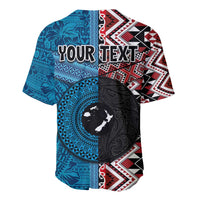 Personalised Aotearoa and Fiji Together Baseball Jersey Melanesian Warrior and Koru - Taniko with Hibiscus Tapa Pattern LT03 - Polynesian Pride