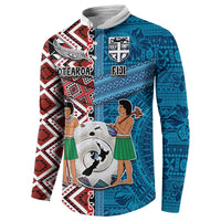 Personalised Aotearoa and Fiji Together Button Sweatshirt Melanesian Warrior and Koru - Taniko with Hibiscus Tapa Pattern LT03 - Polynesian Pride
