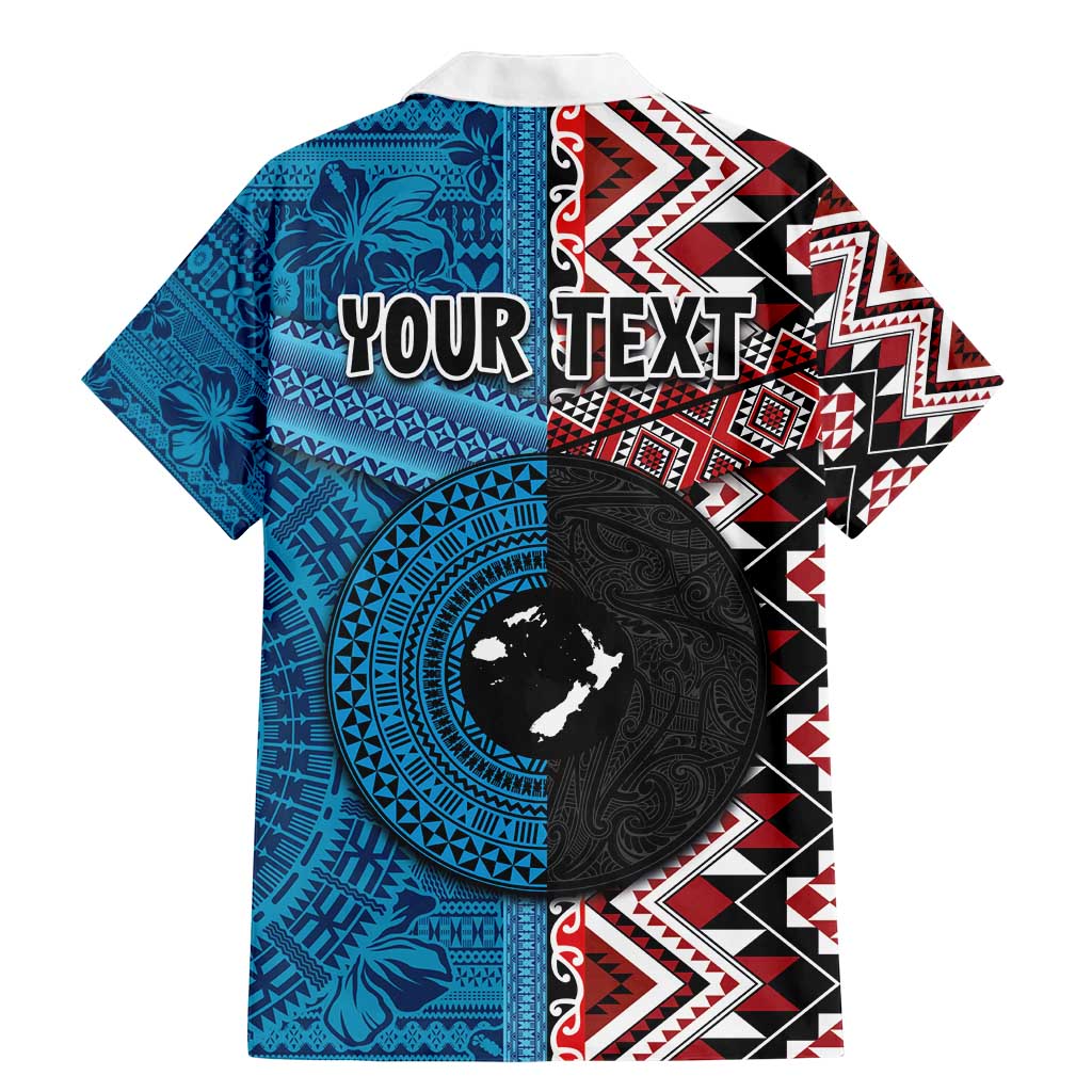 Personalised Aotearoa and Fiji Together Family Matching Mermaid Dress and Hawaiian Shirt Melanesian Warrior and Koru - Taniko with Hibiscus Tapa Pattern