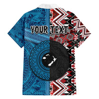 Personalised Aotearoa and Fiji Together Family Matching Off Shoulder Maxi Dress and Hawaiian Shirt Melanesian Warrior and Koru - Taniko with Hibiscus Tapa Pattern