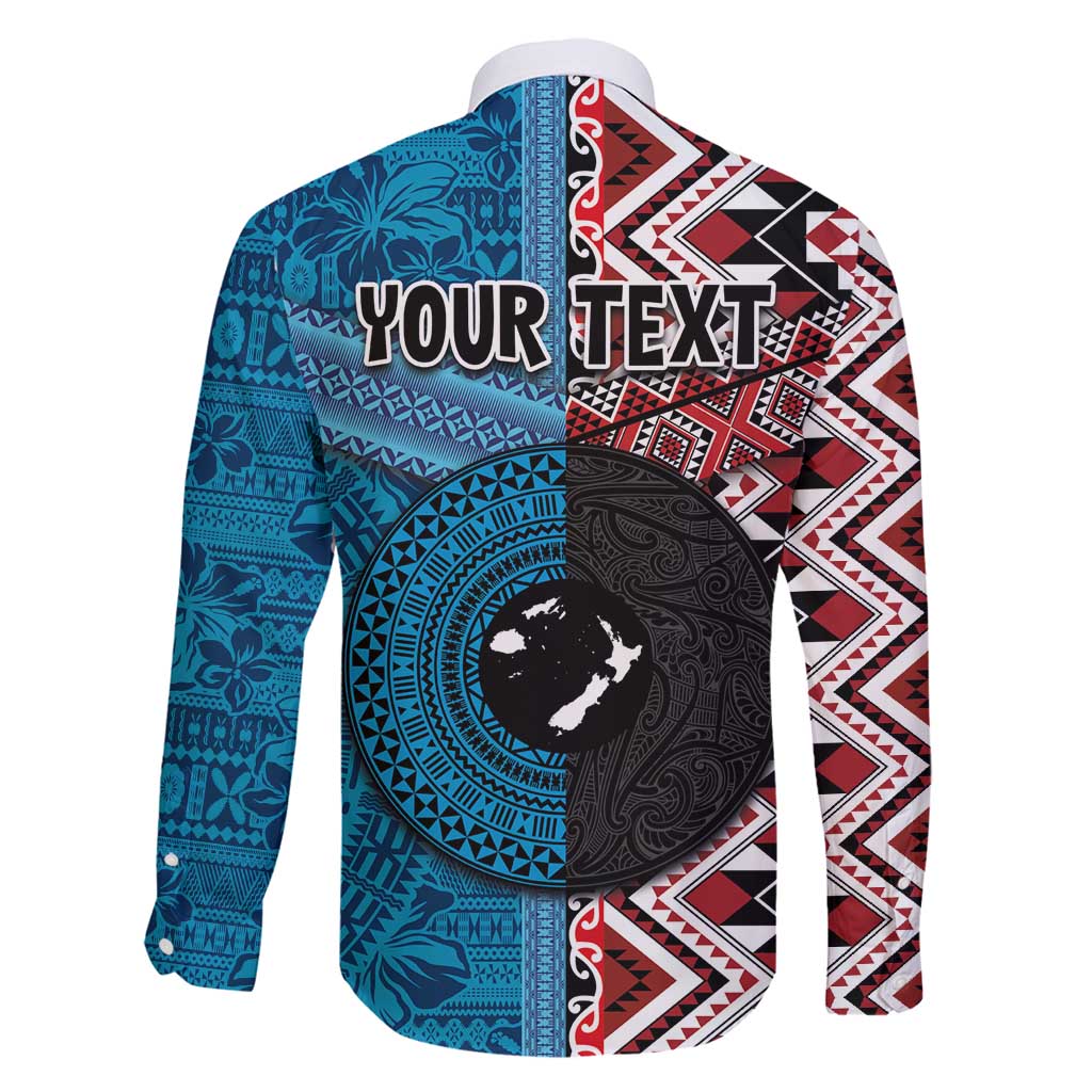 Personalised Aotearoa and Fiji Together Family Matching Puletasi and Hawaiian Shirt Melanesian Warrior and Koru - Taniko with Hibiscus Tapa Pattern