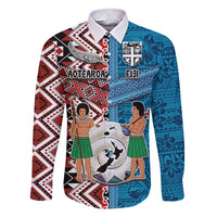 Personalised Aotearoa and Fiji Together Family Matching Short Sleeve Bodycon Dress and Hawaiian Shirt Melanesian Warrior and Koru - Taniko with Hibiscus Tapa Pattern