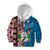 Personalised Aotearoa and Fiji Together Kid Hoodie Melanesian Warrior and Koru - Taniko with Hibiscus Tapa Pattern