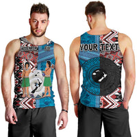 Personalised Aotearoa and Fiji Together Men Tank Top Melanesian Warrior and Koru - Taniko with Hibiscus Tapa Pattern