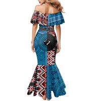 Personalised Aotearoa and Fiji Together Mermaid Dress Melanesian Warrior and Koru - Taniko with Hibiscus Tapa Pattern
