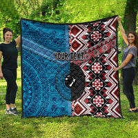 Personalised Aotearoa and Fiji Together Quilt Melanesian Warrior and Koru - Taniko with Hibiscus Tapa Pattern LT03 - Polynesian Pride