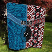 Personalised Aotearoa and Fiji Together Quilt Melanesian Warrior and Koru - Taniko with Hibiscus Tapa Pattern LT03 - Polynesian Pride