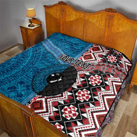 Personalised Aotearoa and Fiji Together Quilt Melanesian Warrior and Koru - Taniko with Hibiscus Tapa Pattern LT03 - Polynesian Pride