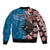 Personalised Aotearoa and Fiji Together Sleeve Zip Bomber Jacket Melanesian Warrior and Koru - Taniko with Hibiscus Tapa Pattern