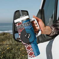 Personalised Aotearoa and Fiji Together Tumbler With Handle Melanesian Warrior and Koru - Taniko with Hibiscus Tapa Pattern