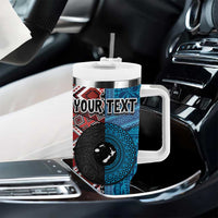 Personalised Aotearoa and Fiji Together Tumbler With Handle Melanesian Warrior and Koru - Taniko with Hibiscus Tapa Pattern