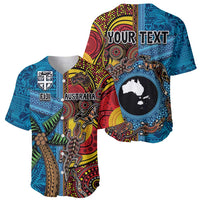 Personalised Australia and Fiji Together Baseball Jersey Tribal Palm Tree with Tapa and Aboriginal Animals Half Style LT03 - Polynesian Pride
