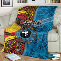 Personalised Australia and Fiji Together Blanket Tribal Palm Tree with Tapa and Aboriginal Animals Half Style