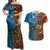 Personalised Australia and Fiji Together Couples Matching Off Shoulder Maxi Dress and Hawaiian Shirt Tribal Palm Tree with Tapa and Aboriginal Animals Half Style