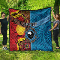 Personalised Australia and Fiji Together Quilt Tribal Palm Tree with Tapa and Aboriginal Animals Half Style