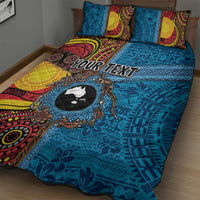Personalised Australia and Fiji Together Quilt Bed Set Tribal Palm Tree with Tapa and Aboriginal Animals Half Style
