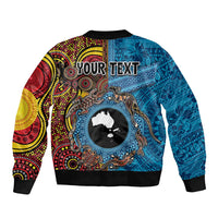 Personalised Australia and Fiji Together Sleeve Zip Bomber Jacket Tribal Palm Tree with Tapa and Aboriginal Animals Half Style