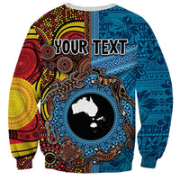 Personalised Australia and Fiji Together Sweatshirt Tribal Palm Tree with Tapa and Aboriginal Animals Half Style LT03 - Polynesian Pride