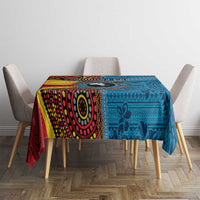 Personalised Australia and Fiji Together Tablecloth Tribal Palm Tree with Tapa and Aboriginal Animals Half Style