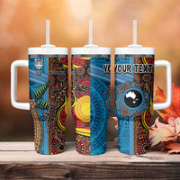 Personalised Australia and Fiji Together Tumbler With Handle Tribal Palm Tree with Tapa and Aboriginal Animals Half Style