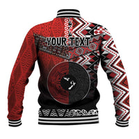 Personalised Aotearoa and Tonga Together Baseball Jacket Manaia and Tongan Tribal Cross - Taniko and Ngatu Art Tattoo