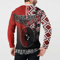 Personalised Aotearoa and Tonga Together Button Sweatshirt Manaia and Tongan Tribal Cross - Taniko and Ngatu Art Tattoo