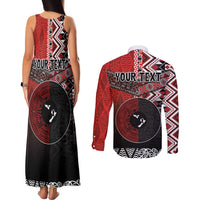 Personalised Aotearoa and Tonga Together Couples Matching Tank Maxi Dress and Long Sleeve Button Shirt Manaia and Tongan Tribal Cross - Taniko and Ngatu Art Tattoo