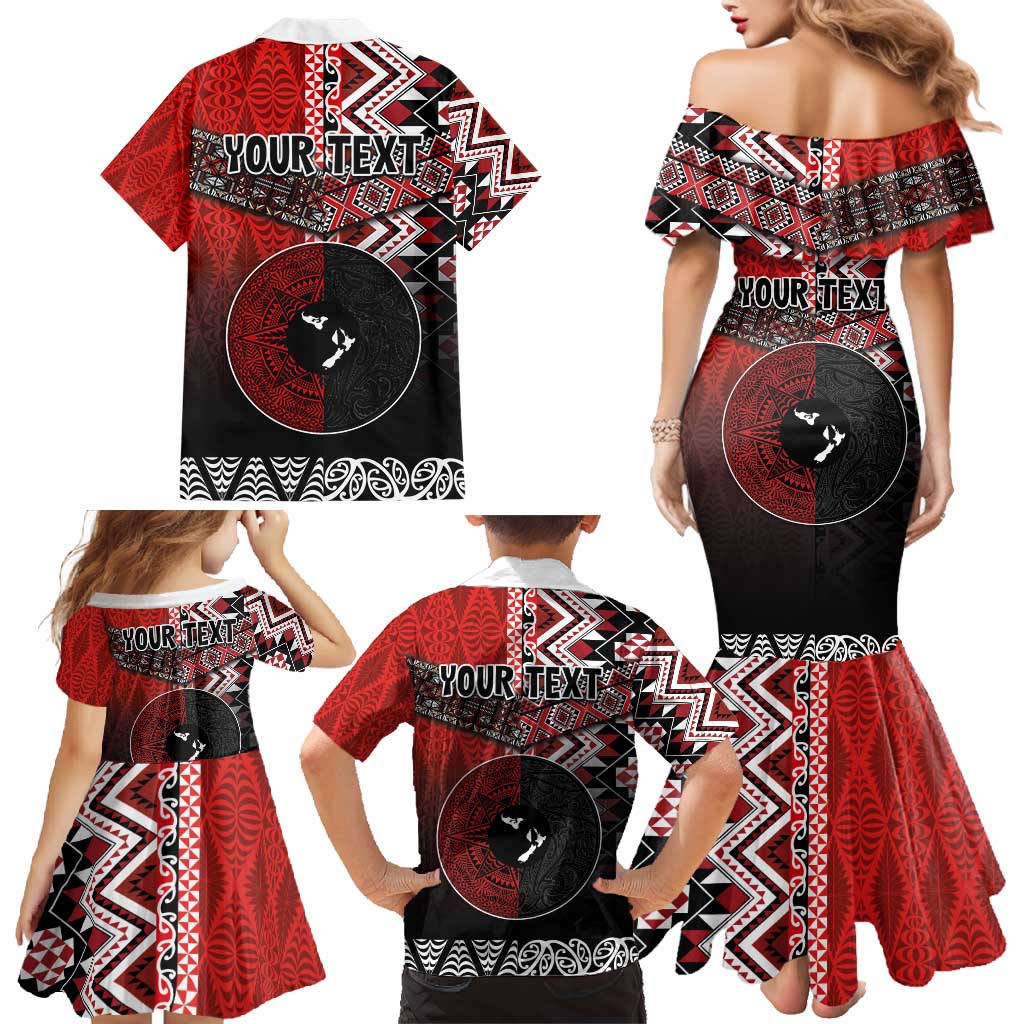 Personalised Aotearoa and Tonga Together Family Matching Mermaid Dress and Hawaiian Shirt Manaia and Tongan Tribal Cross - Taniko and Ngatu Art Tattoo