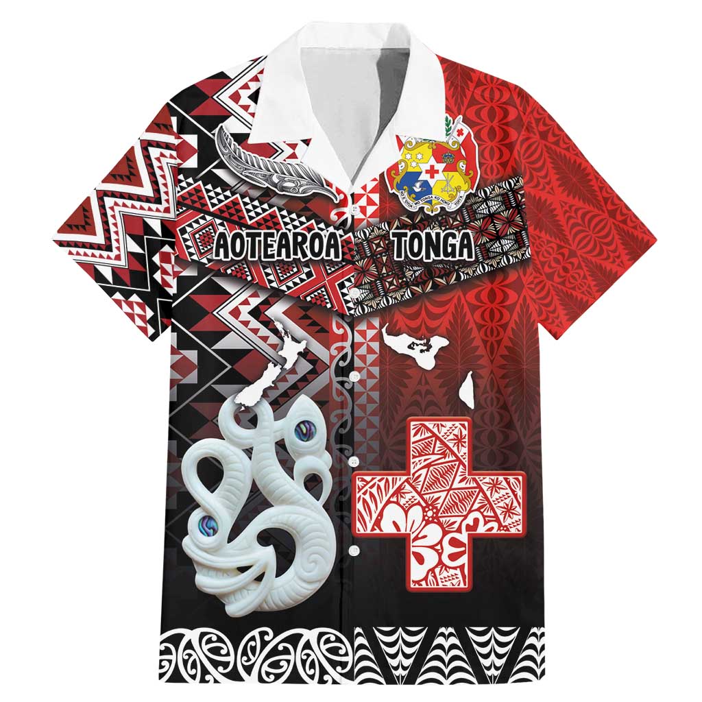 Personalised Aotearoa and Tonga Together Family Matching Mermaid Dress and Hawaiian Shirt Manaia and Tongan Tribal Cross - Taniko and Ngatu Art Tattoo