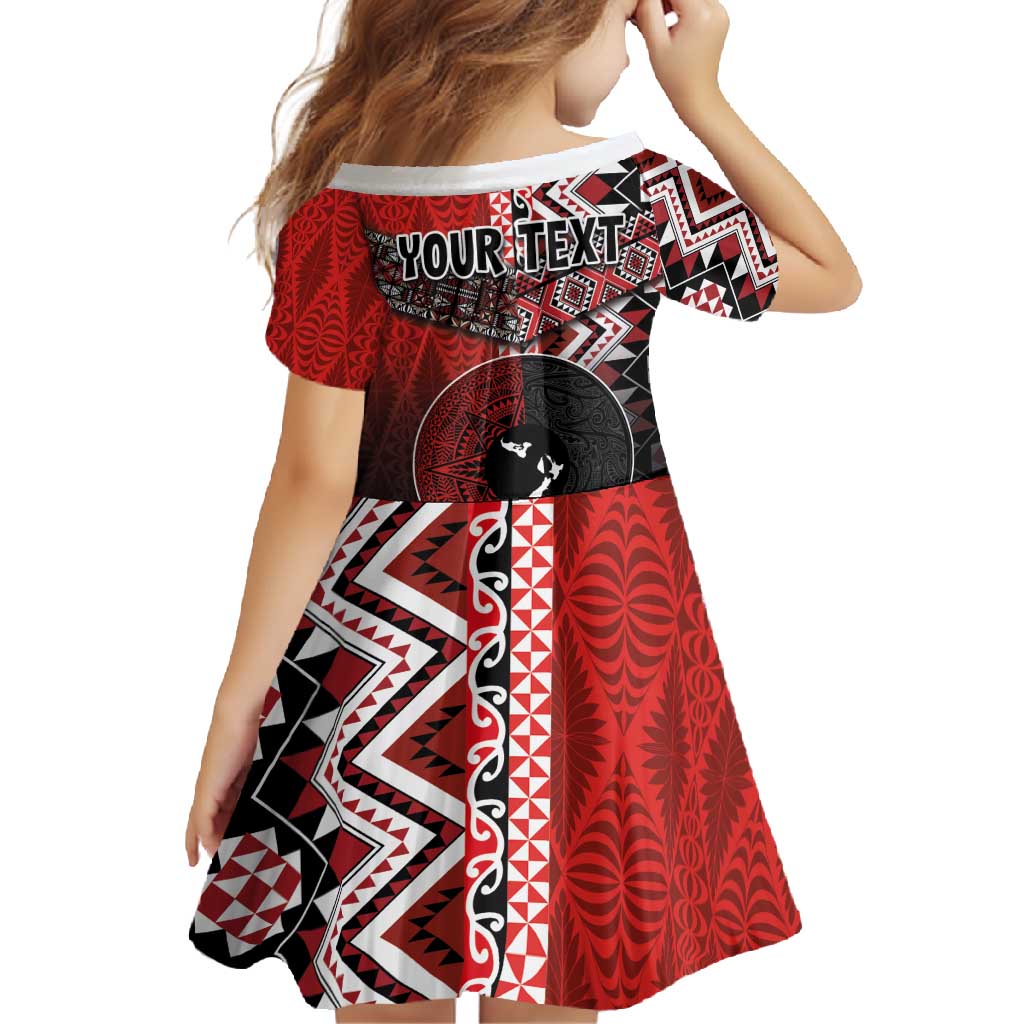 Personalised Aotearoa and Tonga Together Family Matching Short Sleeve Bodycon Dress and Hawaiian Shirt Manaia and Tongan Tribal Cross - Taniko and Ngatu Art Tattoo