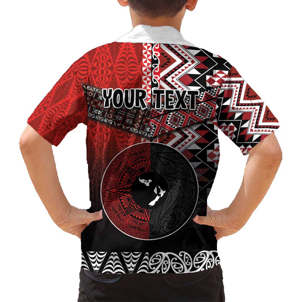 Personalised Aotearoa and Tonga Together Family Matching Tank Maxi Dress and Hawaiian Shirt Manaia and Tongan Tribal Cross - Taniko and Ngatu Art Tattoo LT03 - Polynesian Pride