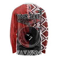 Personalised Aotearoa and Tonga Together Long Sleeve Shirt Manaia and Tongan Tribal Cross - Taniko and Ngatu Art Tattoo