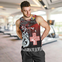 Personalised Aotearoa and Tonga Together Men Tank Top Manaia and Tongan Tribal Cross - Taniko and Ngatu Art Tattoo