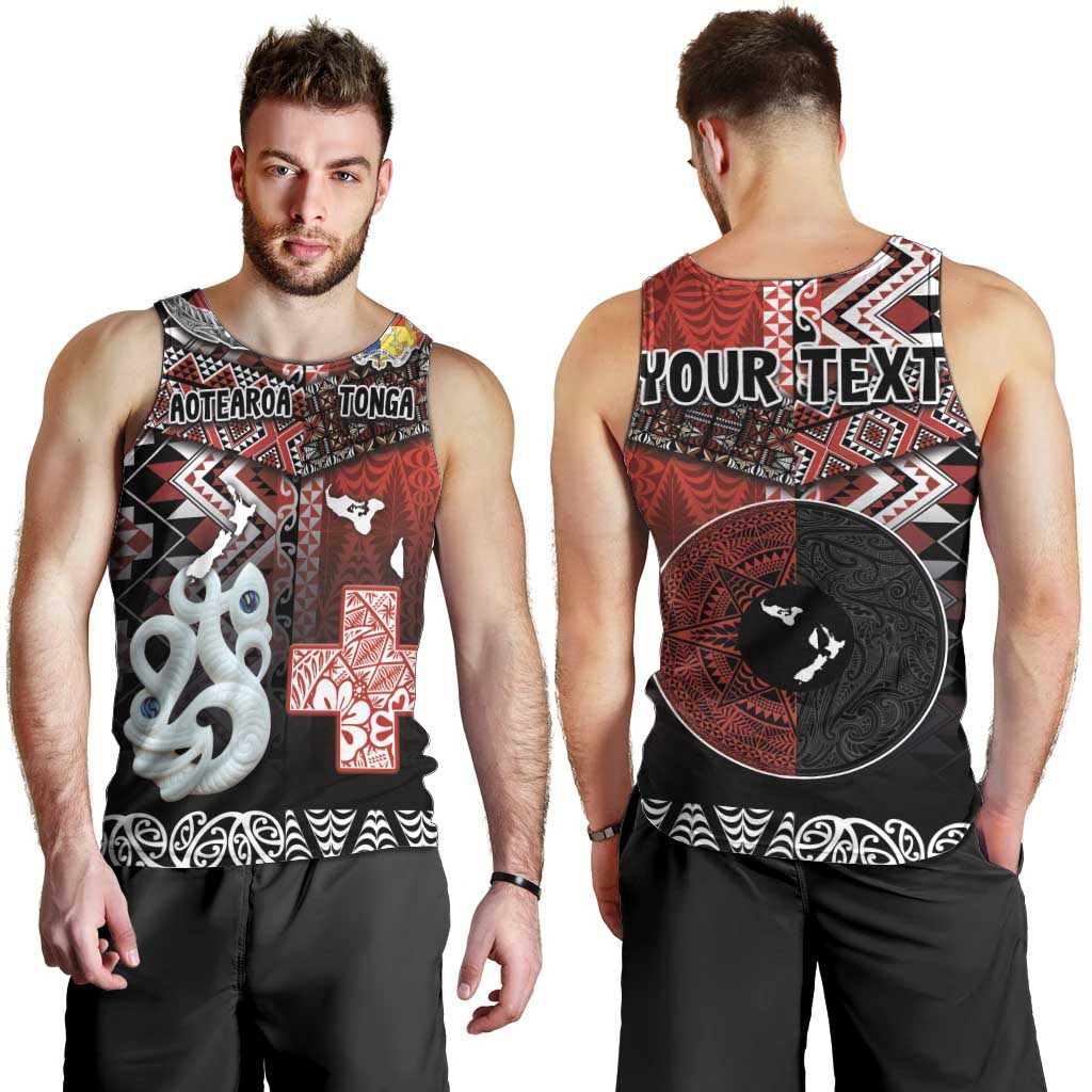 Personalised Aotearoa and Tonga Together Men Tank Top Manaia and Tongan Tribal Cross - Taniko and Ngatu Art Tattoo
