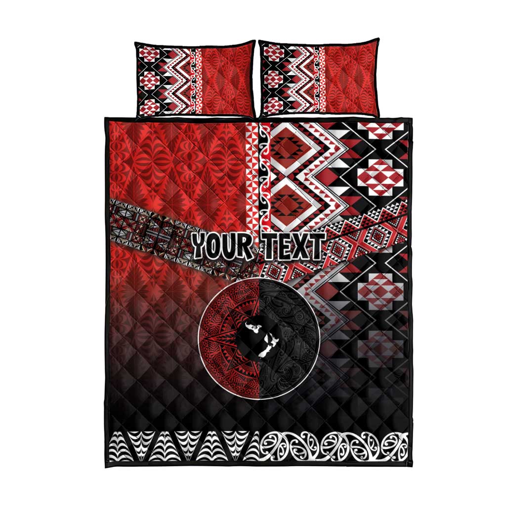 Personalised Aotearoa and Tonga Together Quilt Bed Set Manaia and Tongan Tribal Cross - Taniko and Ngatu Art Tattoo