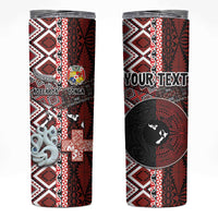 Personalised Aotearoa and Tonga Together Skinny Tumbler Manaia and Tongan Tribal Cross - Taniko and Ngatu Art Tattoo
