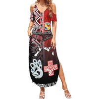 Personalised Aotearoa and Tonga Together Summer Maxi Dress Manaia and Tongan Tribal Cross - Taniko and Ngatu Art Tattoo