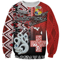 Personalised Aotearoa and Tonga Together Sweatshirt Manaia and Tongan Tribal Cross - Taniko and Ngatu Art Tattoo