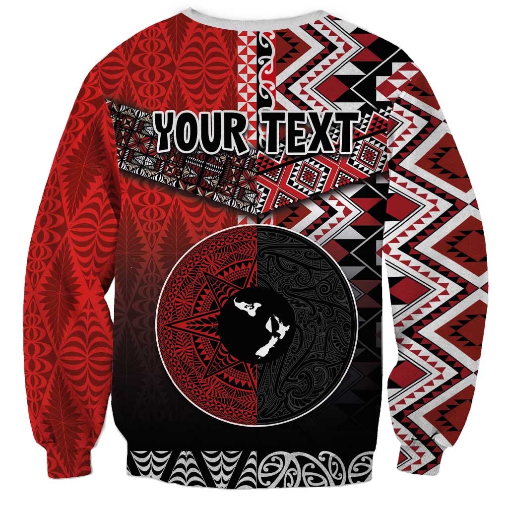 Personalised Aotearoa and Tonga Together Sweatshirt Manaia and Tongan Tribal Cross - Taniko and Ngatu Art Tattoo