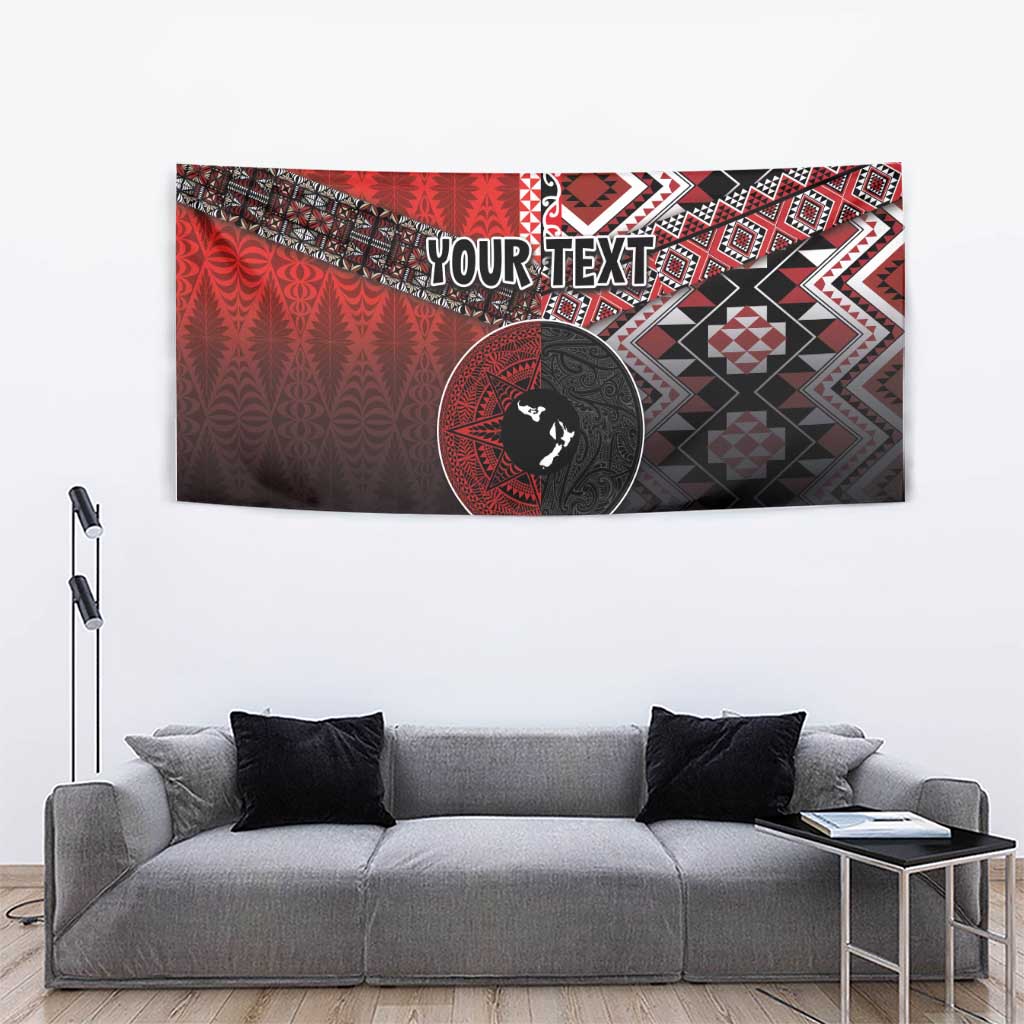 Personalised Aotearoa and Tonga Together Tapestry Manaia and Tongan Tribal Cross - Taniko and Ngatu Art Tattoo