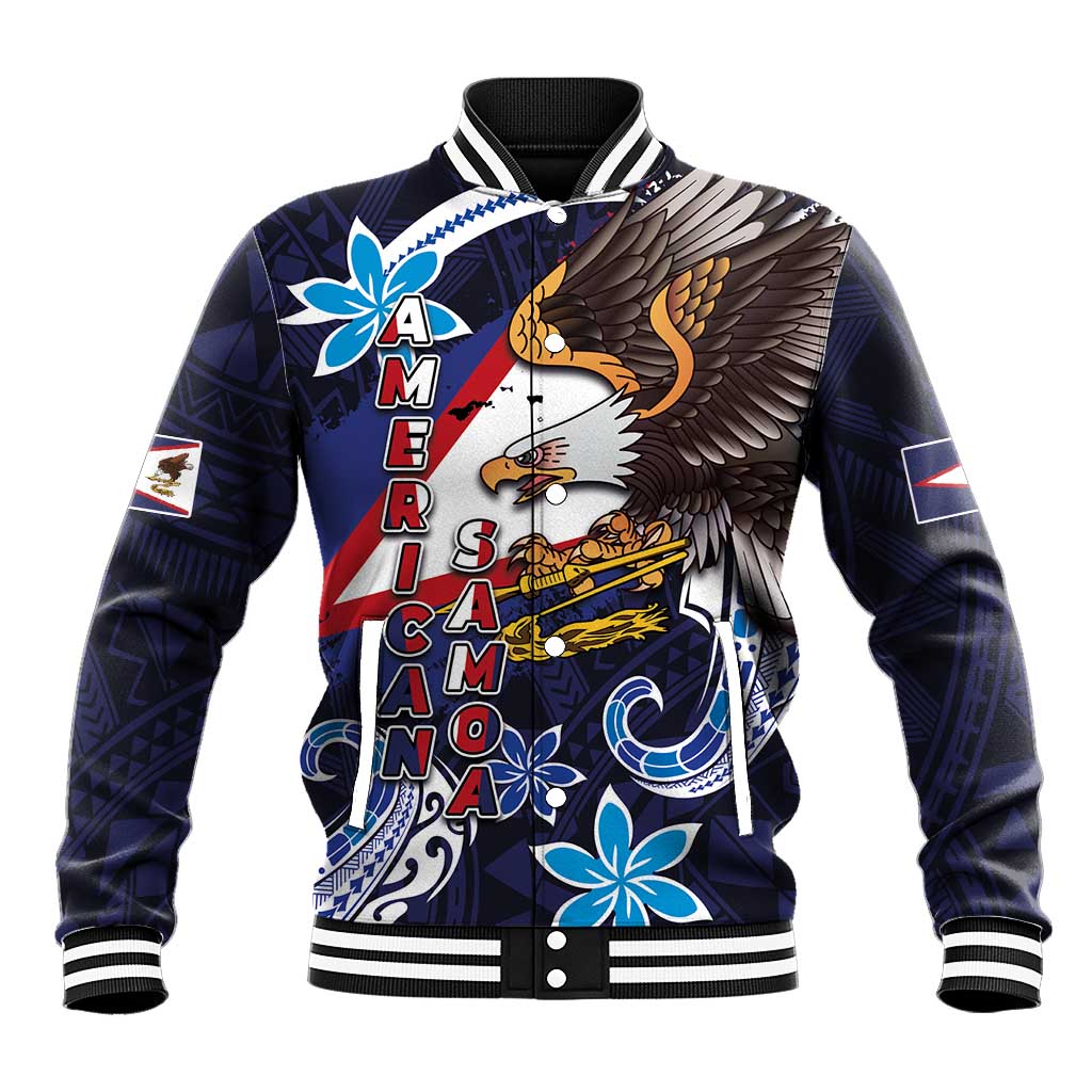 American Samoa Flag Day Baseball Jacket Bald Eagle with Uatogi and Fue - Polynesian and Floral Tribal Tattoo LT03 Unisex Navy - Polynesian Pride