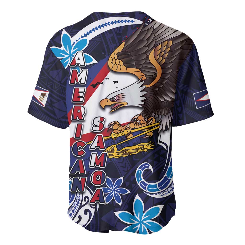 American Samoa Flag Day Baseball Jersey Bald Eagle with Uatogi and Fue - Polynesian and Floral Tribal Tattoo
