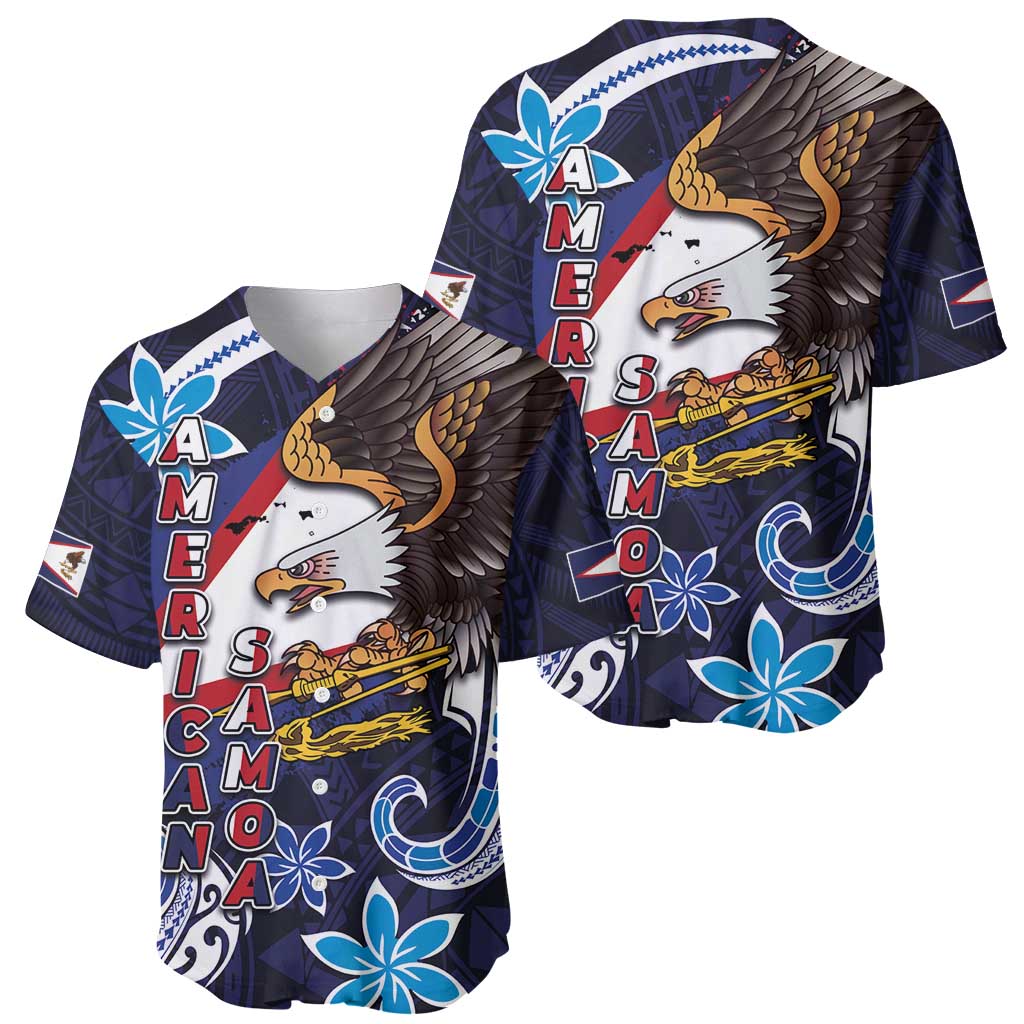 American Samoa Flag Day Baseball Jersey Bald Eagle with Uatogi and Fue - Polynesian and Floral Tribal Tattoo