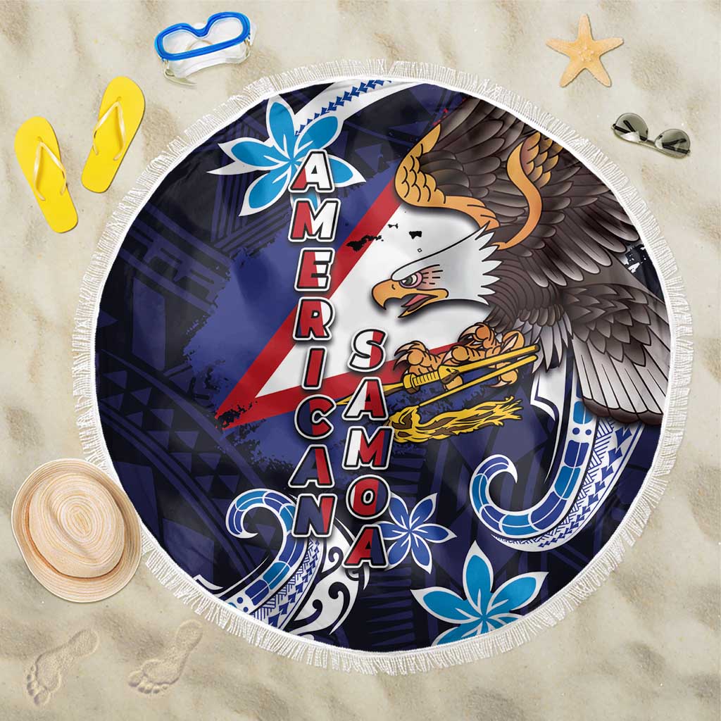 American Samoa Flag Day Beach Blanket Bald Eagle with Uatogi and Fue - Polynesian and Floral Tribal Tattoo LT03 One Size 150cm Navy - Polynesian Pride