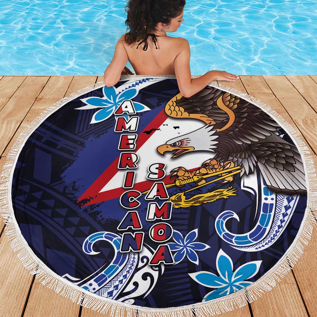 American Samoa Flag Day Beach Blanket Bald Eagle with Uatogi and Fue - Polynesian and Floral Tribal Tattoo