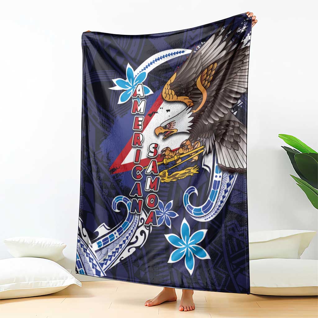 American Samoa Flag Day Blanket Bald Eagle with Uatogi and Fue - Polynesian and Floral Tribal Tattoo