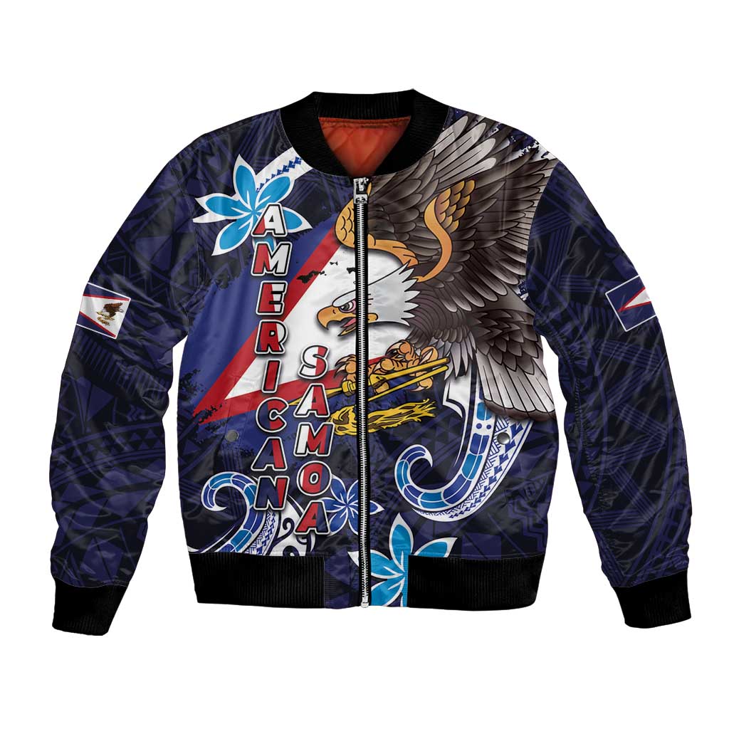 American Samoa Flag Day Bomber Jacket Bald Eagle with Uatogi and Fue - Polynesian and Floral Tribal Tattoo LT03 Unisex Navy - Polynesian Pride