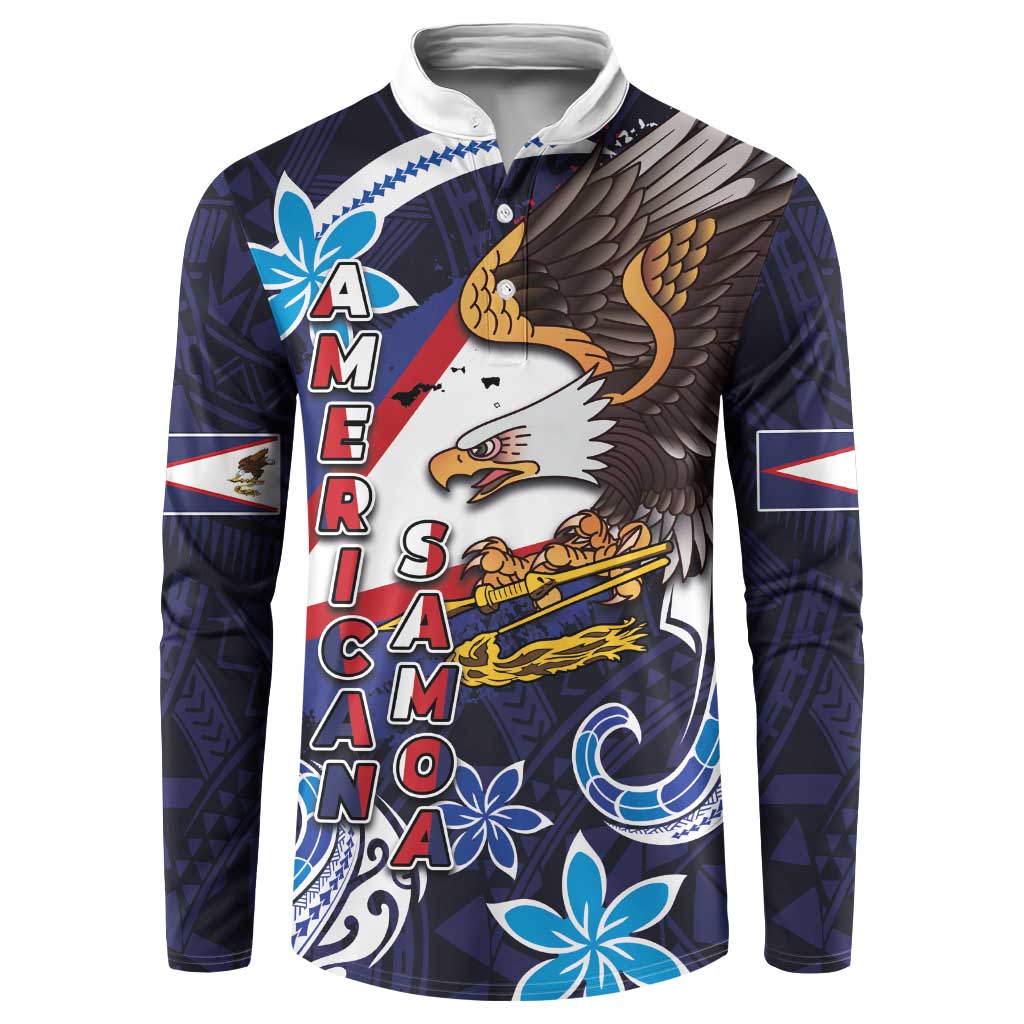 American Samoa Flag Day Button Sweatshirt Bald Eagle with Uatogi and Fue - Polynesian and Floral Tribal Tattoo LT03 Navy - Polynesian Pride